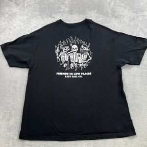 Last Call Co Friends In Low Places Skeleton T-Shirt 2XL Black Men Streetwear Tee